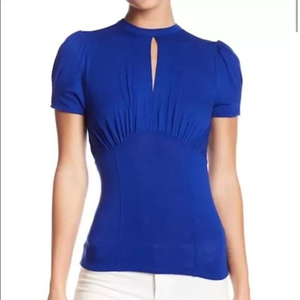 Free People Womens Hear Me Roar Keyhole Pullover Blouse Size M Blue